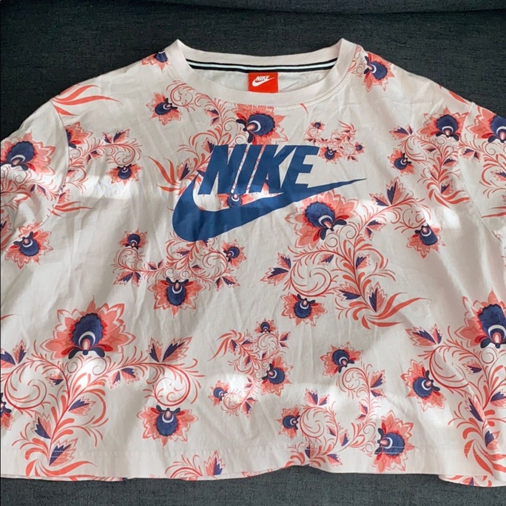 Baby pink and floral nike cropped top